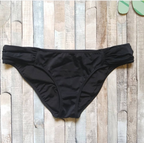 black ruched bikini bottoms